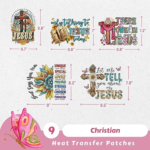 Miniatura 2 de 9 parches cristianos de transferencia para planchar, diseños de vinilo para camisetas, calcomanías de transferencia de calor DTF vintage para ropa,
