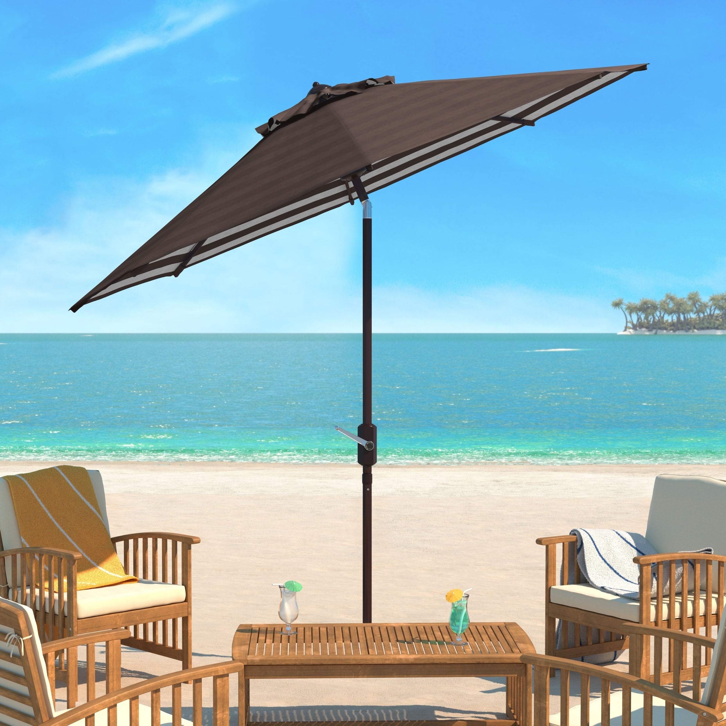 brown striped patio umbrella Amazon.com : Inside Out Striped 9 Ft Crank Brown/White Outdoor Umbrella  Brown Stripe Classic Mediterranean Round Aluminum Wood : Patio, Lawn &  Garden