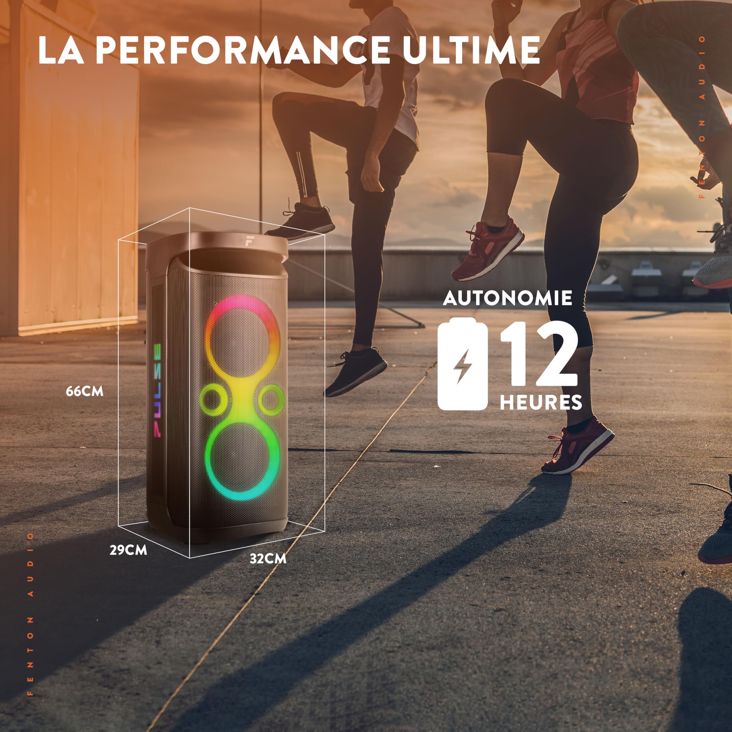 Fenton Pulse130 Enceinte de Soirée Lumineuse Bluetooth - 260 Watts, Batterie Longue Autonomie 12H, Résistance aux Éclaboussures IPX4, Idéale pour Toutes Vos Soirées en Intérieur ou Exterieur
