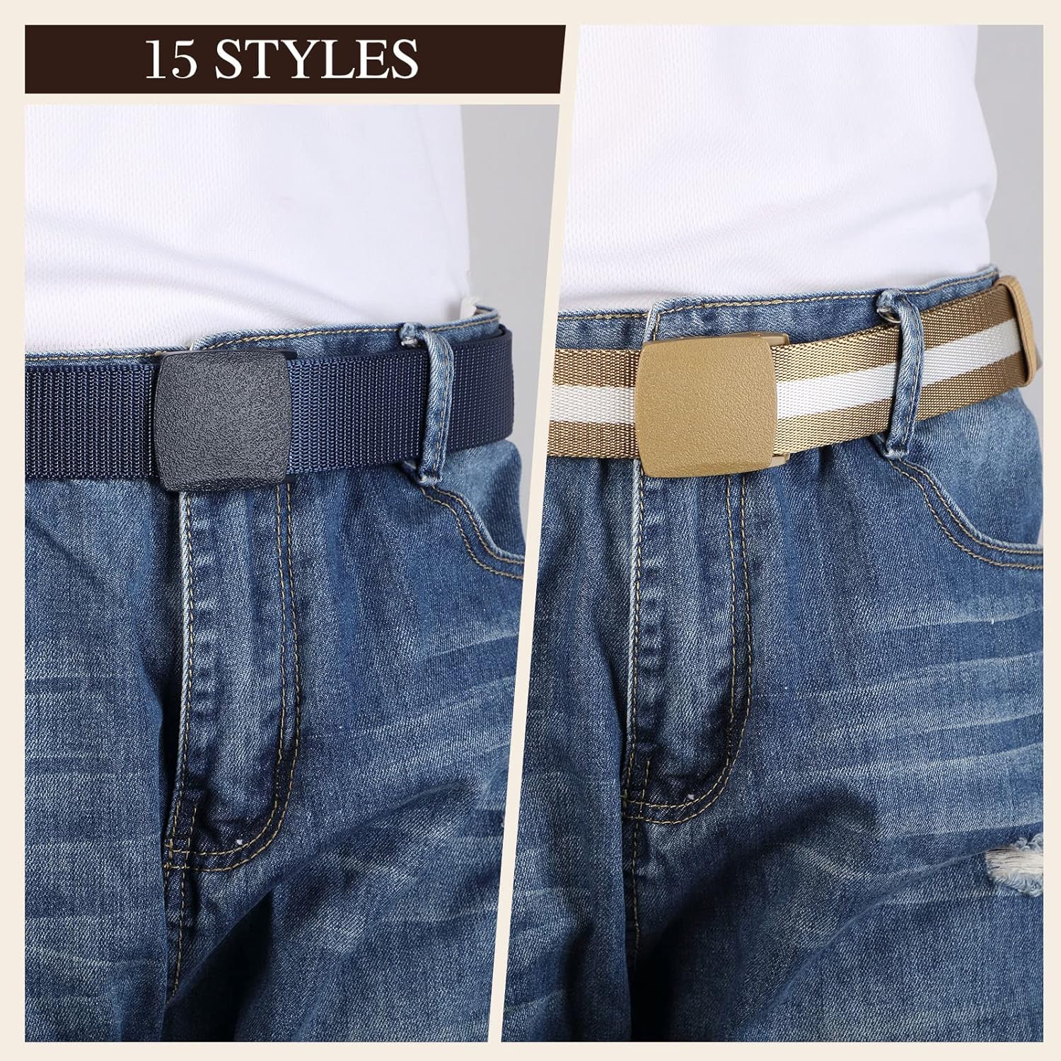 JaGely 15 Pack Nylon Hunting Belt Webbing Canvas Military Belt Tactical Men Waist Belt Web Belt with Plastic Buckle for Christmas Men Gifts Outdoor - Image 7