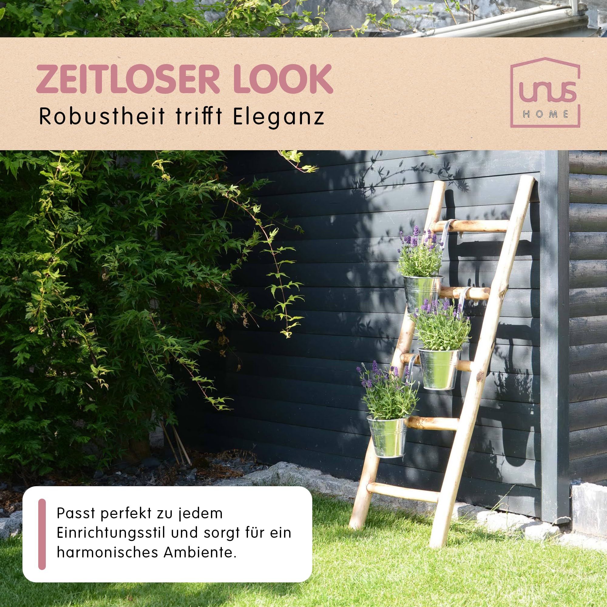 UNUS Dekoleiter Holzleiter Deko Leiter Wand Dekoration Handtuchhalter 120cm 5 Stufen Old Look