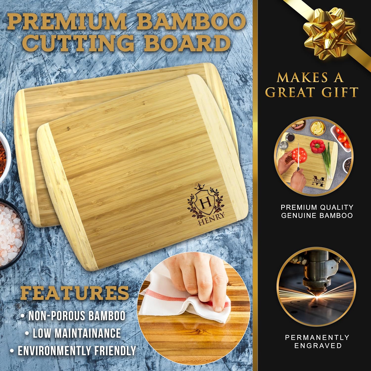 My Personal Memories Premium Bamboo Cutting Board - Custom Engraved and Monogrammed - Personalized for Home