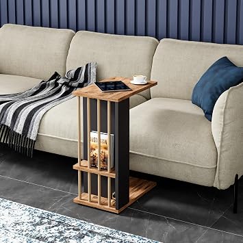 interGO-Wheeled Side Table Sofa Coffee Table C Coffee Table Zigon Coffee Table Service Coffee Table (Atlantic Pine, Grey)