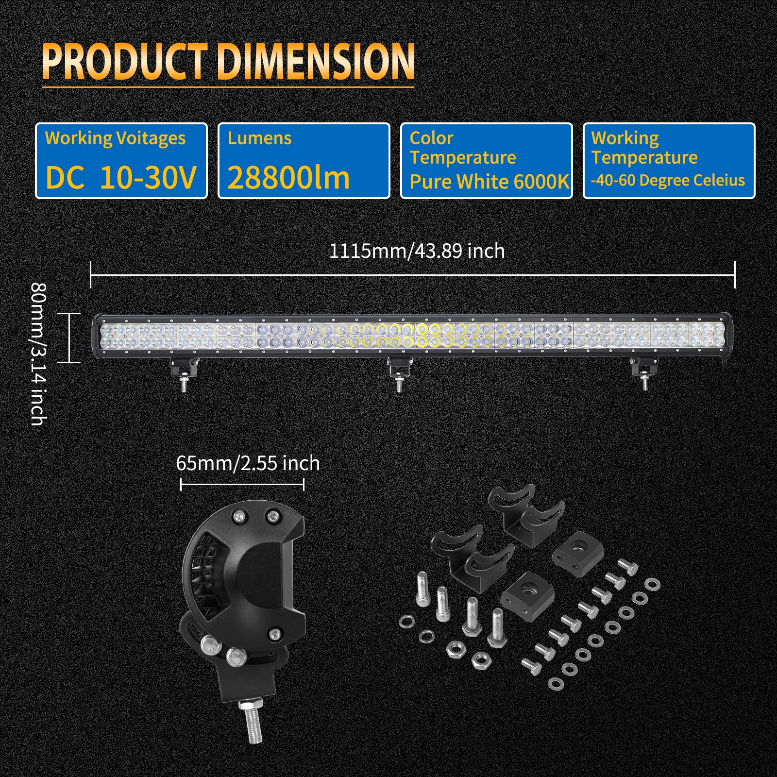RIGIDON 15 Inch 108W Spot Led Light Bar, With 12V Wiring