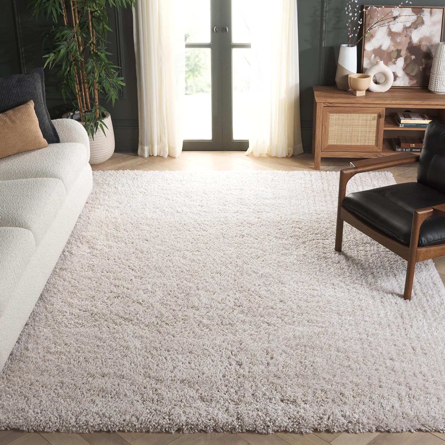 SAFAVIEH Classic Shag Collection Area Rug - 9'6" x 13'6", Ivory, Handmade, 1.75-inch Thick Ideal for High Traffic Areas in Living Room, Bedroom (SG240V)