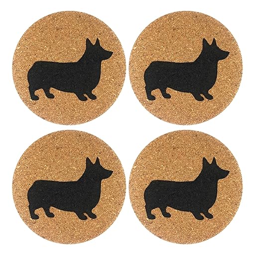 Corgi Dog Gift Cork 4 Pack Drink Coasters Set - Kitchen Bar Table Decor - Perfect Decoration for Puppy Dog Lovers
