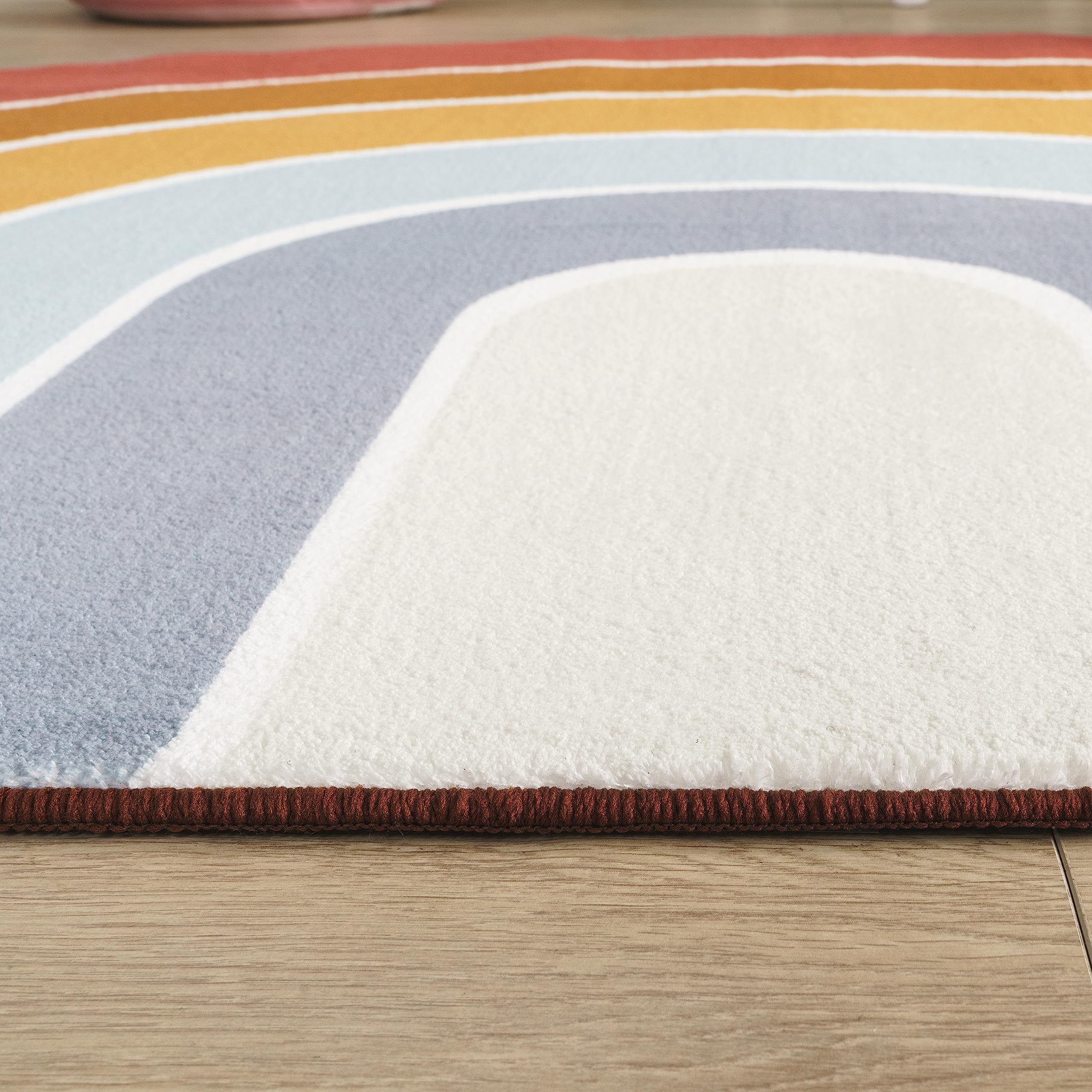 Paco Home Kinderteppich Teppich Kinderzimmer Rund Spielmatte Babymatte Waschbar Bis 30 Grad Sonne Regenbogen Schriftzug Motiv, Grösse:120x160 cm Regenbogen-Form, Farbe:Bunt 5
