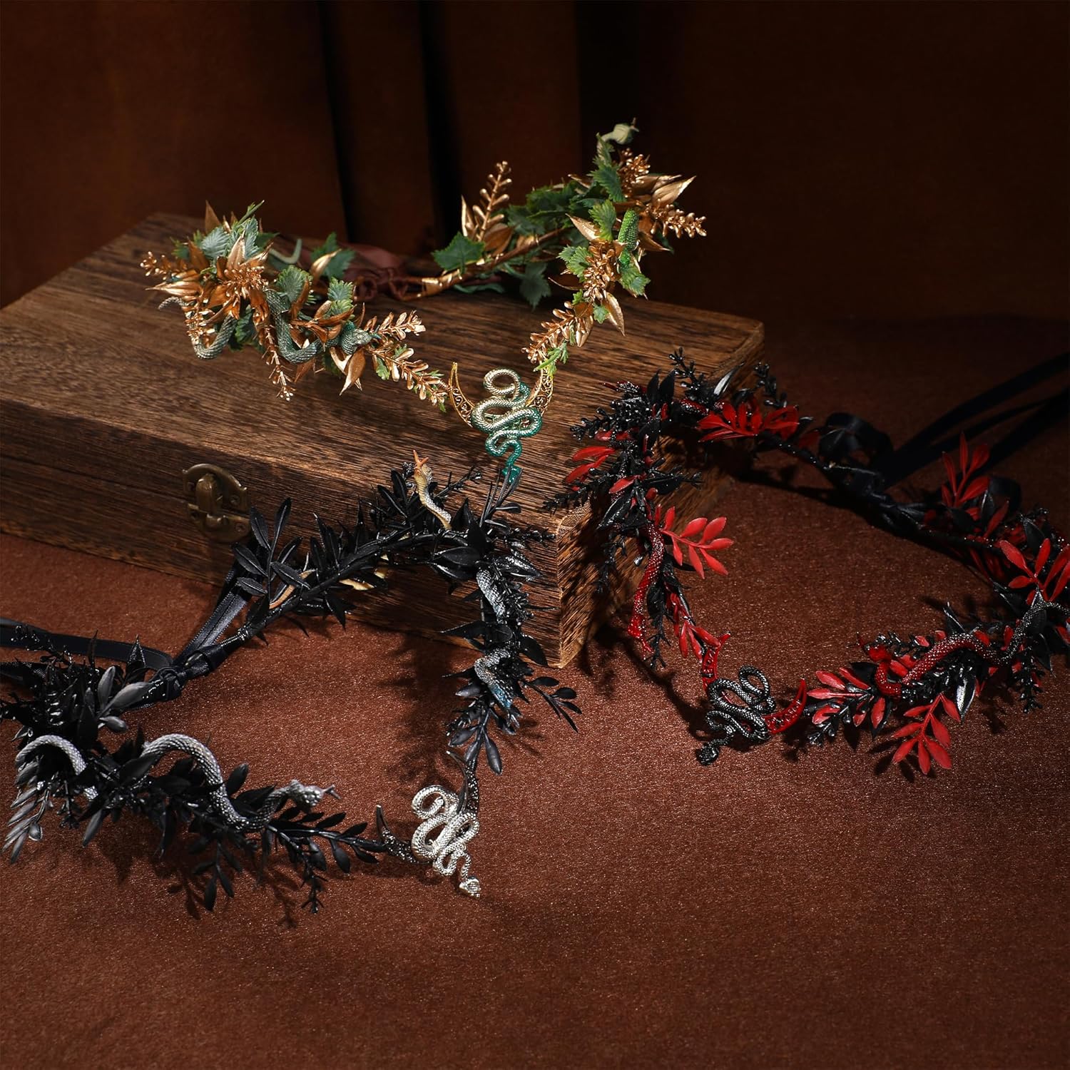 MOSTORY Black Medusa Flower Crown - Dark Snake Headpiece Gothic Headband Celtic Floral Circlet for Witch Women Renaissance Halloween Cosplay Dark Wedding Fantasy Photography - Image 6