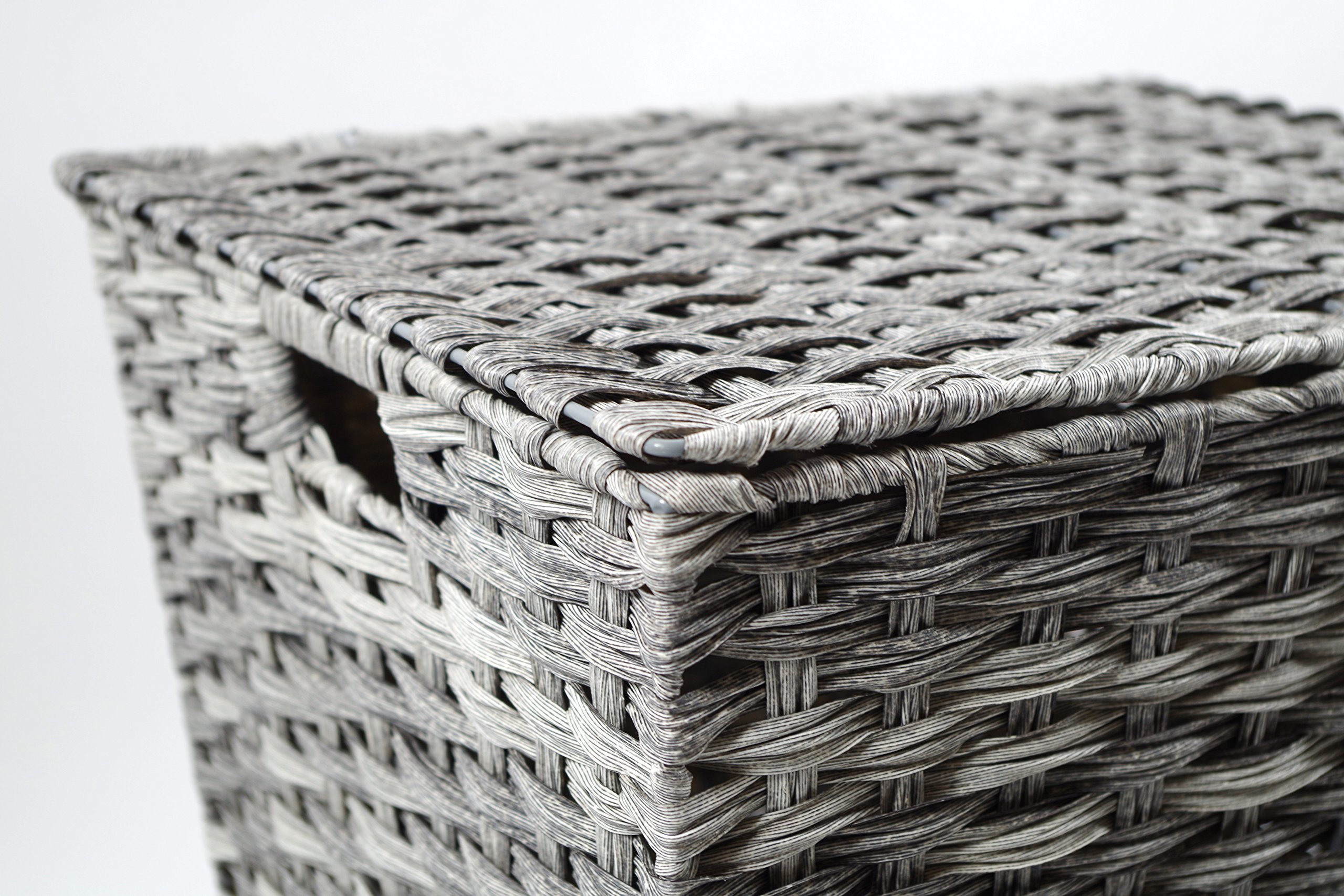 Kobolo Wäschebehälter mit Rollen aus grauem Polyrattan
