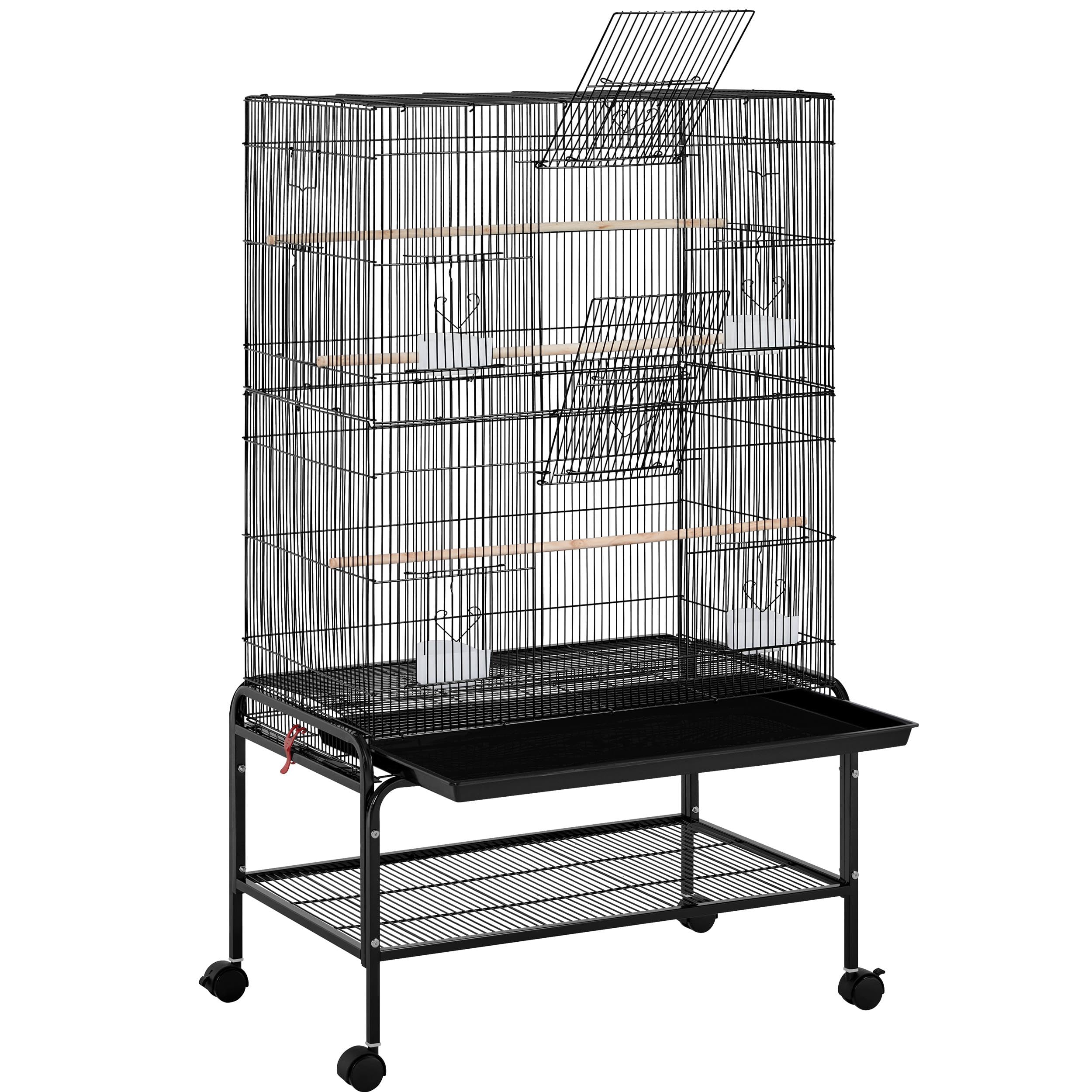 costoffs 134.5cm Big Bird Cage with Stand and Storage Shelf Black