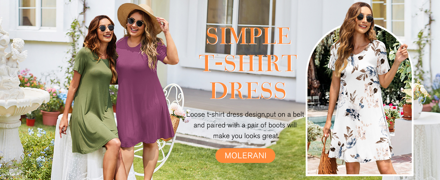 MOLERANI Women's Casual Plain Simple T-Shirt Loose Dress(Black,XS) at  Amazon Women's Clothing store