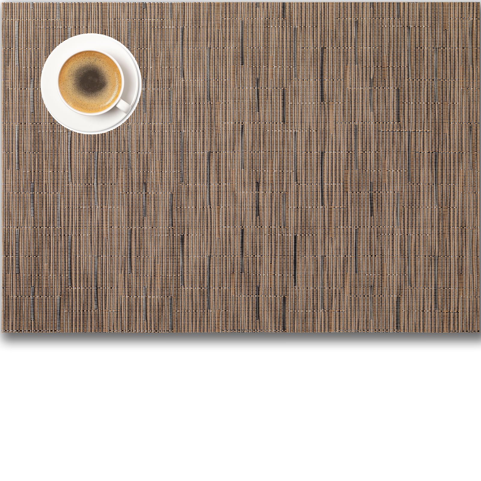 Placemats Set of 8 - Easy Clean Woven Vinyl Placemats for Dining Table, Indoor/Outdoor Place Mats, Washable PVC Table Mats （Light Brown）