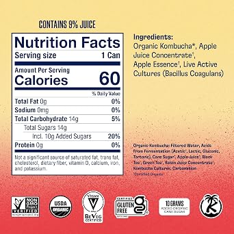 Health-Ade Pink Lady Apple, Organic Drink, 24-Pack (11.5 Fl Oz Cans) - Fermented Tea with Probiotics, Detoxifying Acids, Supports Gut Health - Non-GMO, Vegan, Gluten-Free