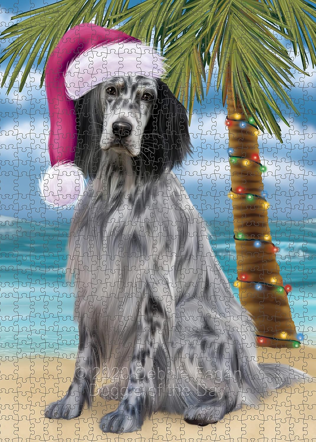 Christmas Summertime Beach English Setter Dog Jigsaw Puzzle for Adults - Animal Printed Interlocking Puzzle Game Artwork - Gift for Dog Lover's -1000 Pcs 29.5"x19.7", PZLE63340