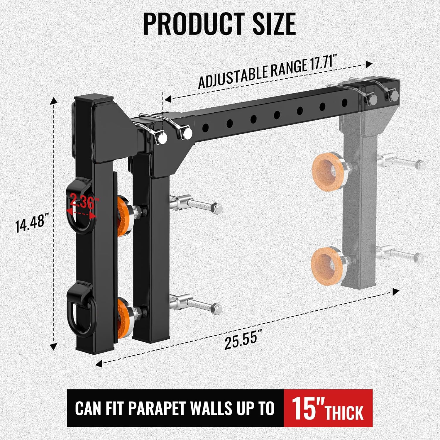 Parapet Non-Penetrating Anchor Adjustable Parapet Wall Anchor Clamp for Temporary Fit Parapet Walls Up to 15" Thick Portable (Black)