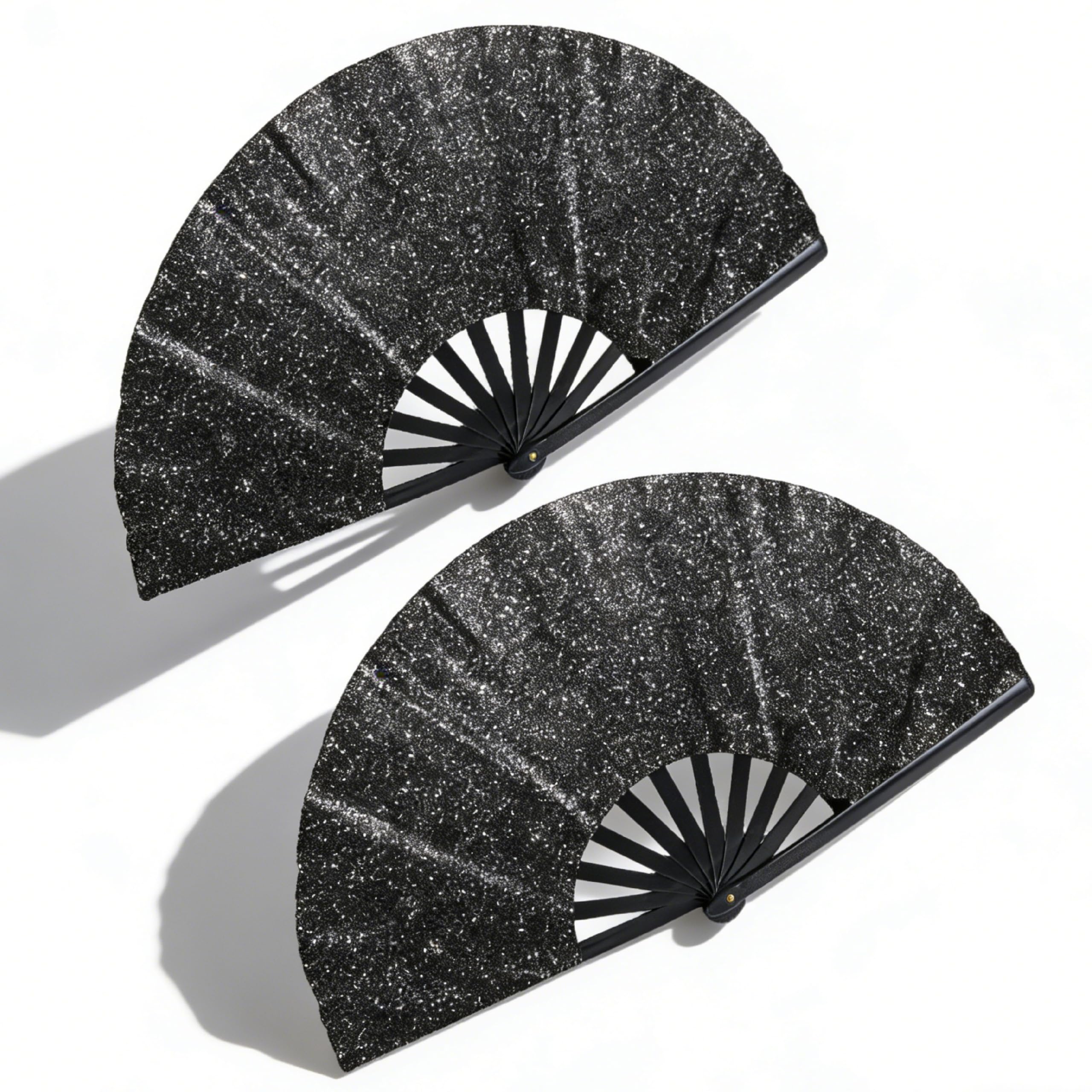 Huamai Trade 2-Pack Large Clap & Applause Fans Premium Nylon Fabric, Folding Hand Fans with Dynamic Flash Pattern,Ideal for Line Dancing, Raves, Festivals, Gigs & Parties (Black)