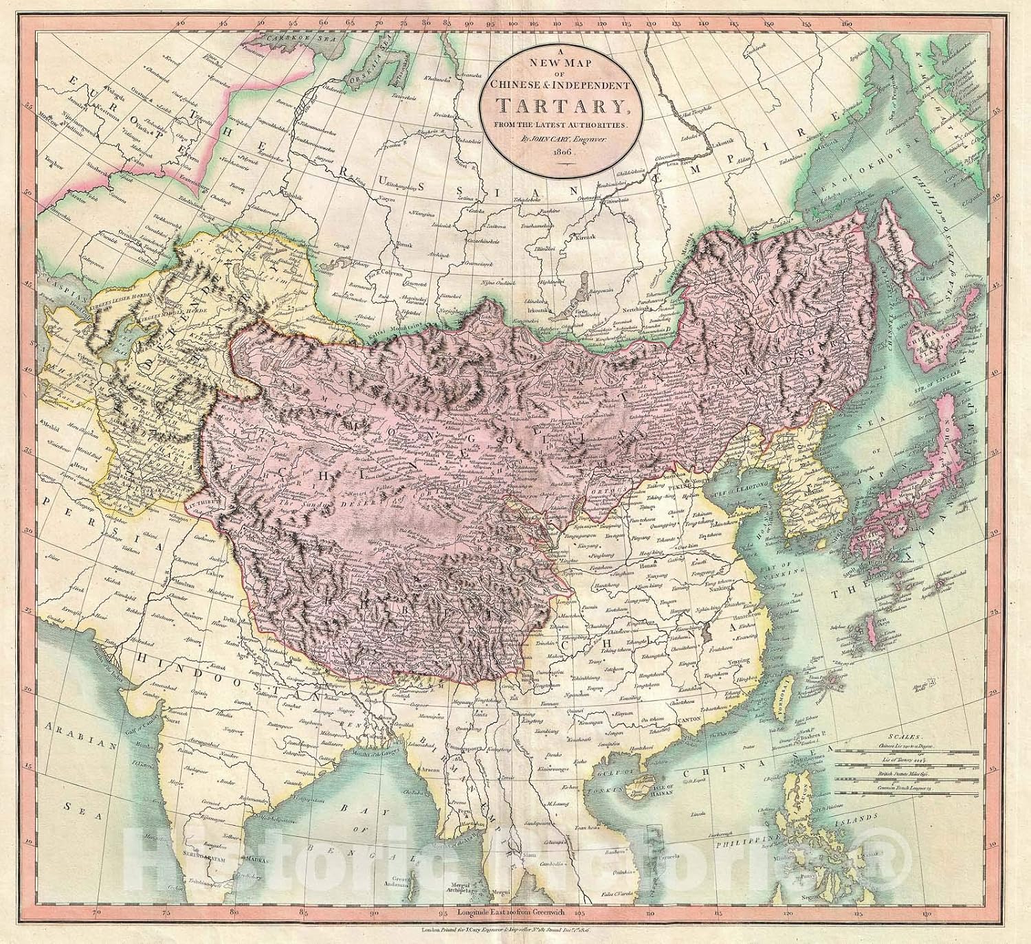 Historic Map - Cary Map of Tartary or Central Asia -, 1806 - Historical Antique Vintage Decor Poster Wall Art - 24in x 22in