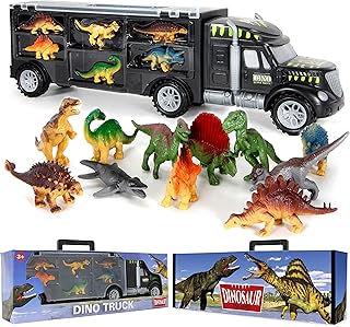 Dinosaur Truck Carrier – Dinosaur Toy for Boys, 12 Dinosaur Toys Playset – Toy Dinosaurs for Boys Age 3 & Up with More Dinosaur Figures, Dinosaur Trucks for Boys Toys Age 4-5, 6, 7 Years Old