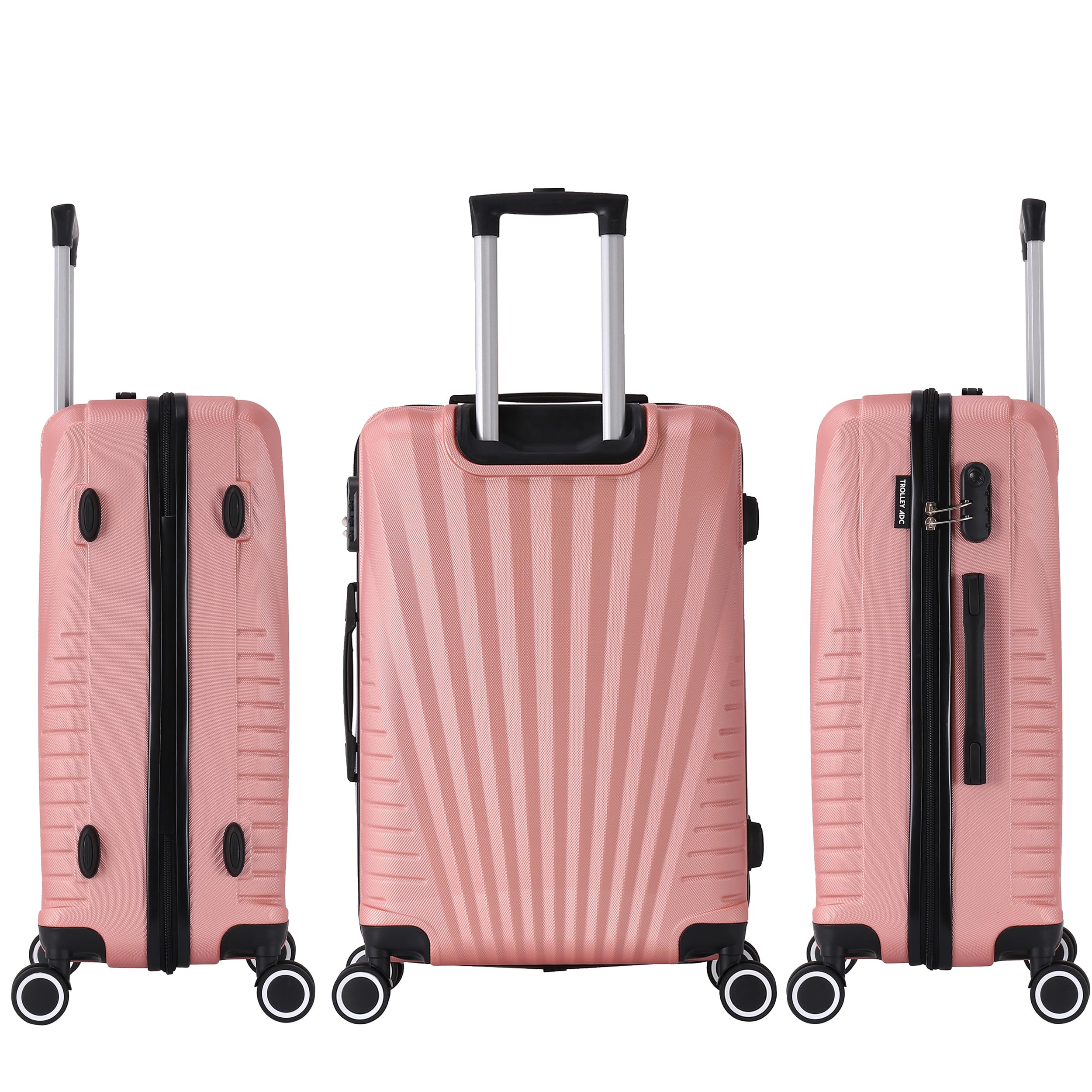 Valise Grande Taille Rigide 75cm – Soute Avion – Bagage XL léger ABS – 4 Roues pivotantes 360° – Fermeture zippée – Poignée télescopique – Rose Gold – Collection Elegance - TROLLEY ADC