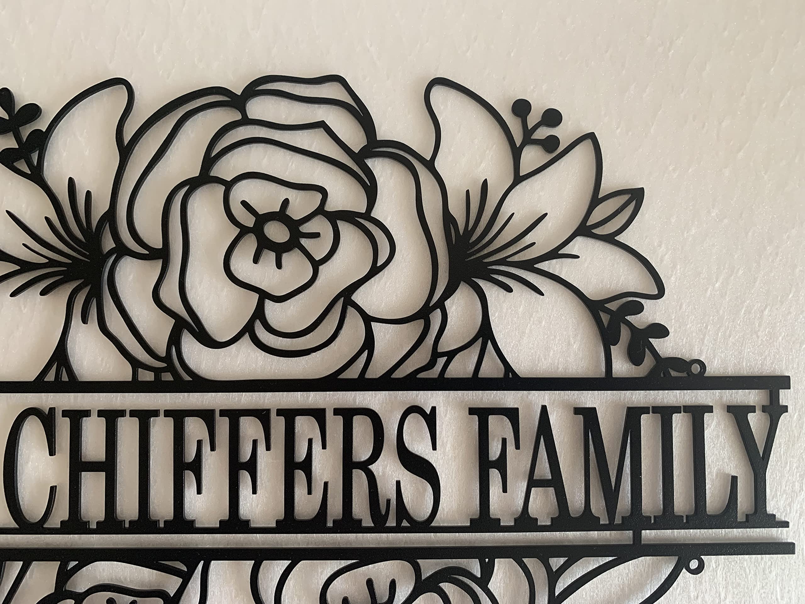 Letrero de pared de metal con nombre personalizado, Regalo para la familia,Jardín, Flores decoración del hogar, Arte de Pared, Cartel montado en la pared o puerta, Corona para la puerta de entrada