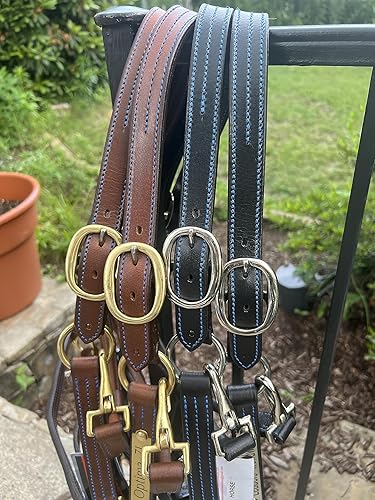 Miniatura 9 de Leaders - Cabestro de cuero para caballos con placa de nombre grabada personalizada, cabestro para caballos, puntada azul