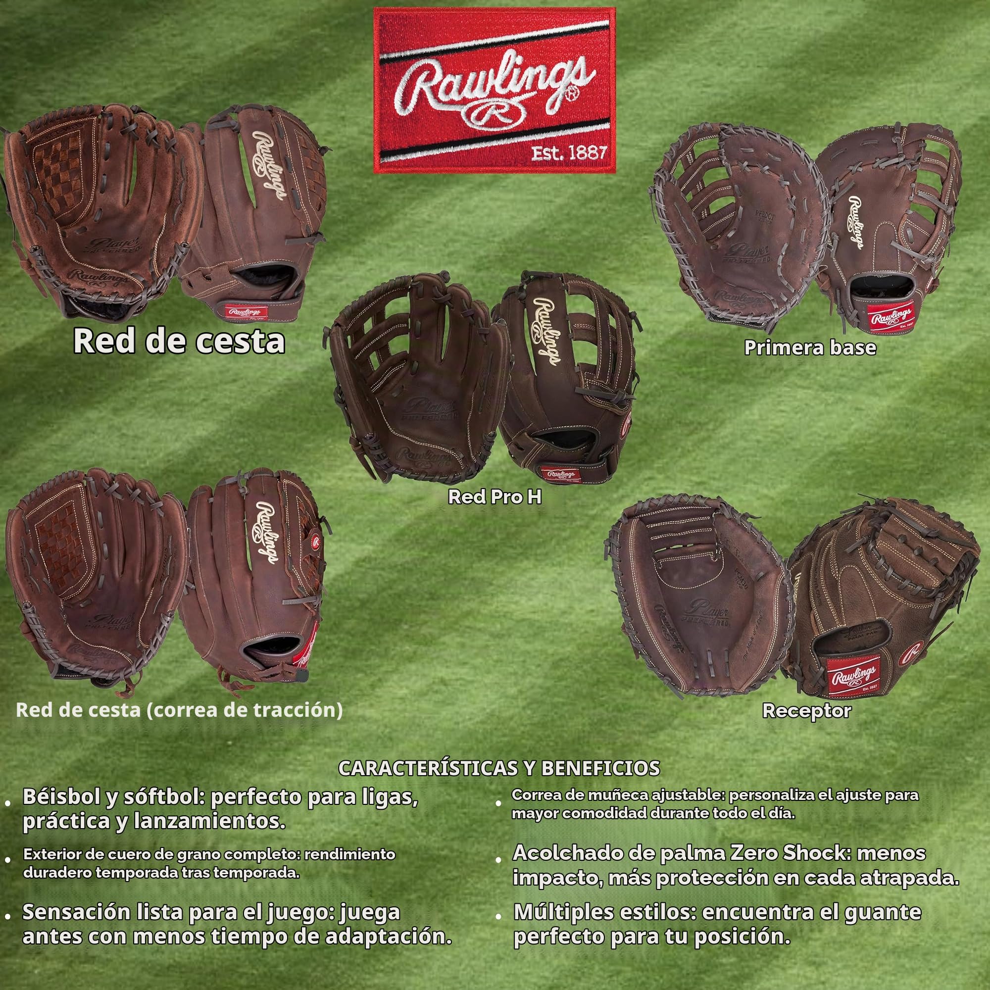 Rawlings | Serie de Guantes preferidos por el Jugador | Béisbol/Softbol de Lanzamiento Lento | Múltiples Estilos