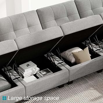Belffin Oversized Modular Sectional Sofa Couch Set with Storage Ottomans U Shaped Sectional Sofa Couch with Reversible Chaise Light Grey