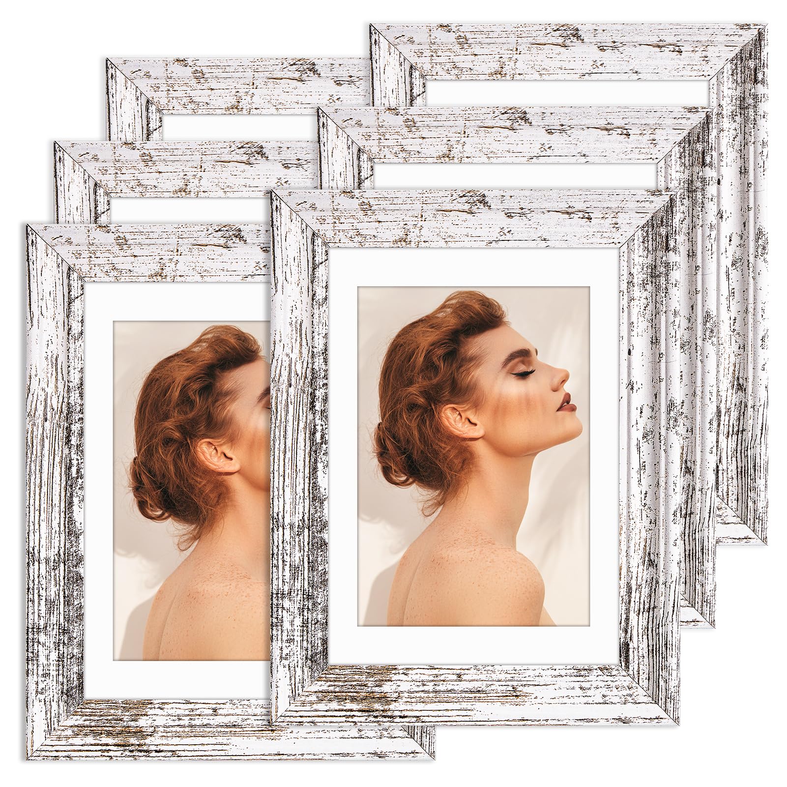 TWING Distressed White 4X6 Picture Frames Set of 6 Wave Textured, Rustic Picture Frames Wood Grain Photo Frame for Gallery Wall Mounting Tabletop Display, Vintage White Farmehouse Collage Picture