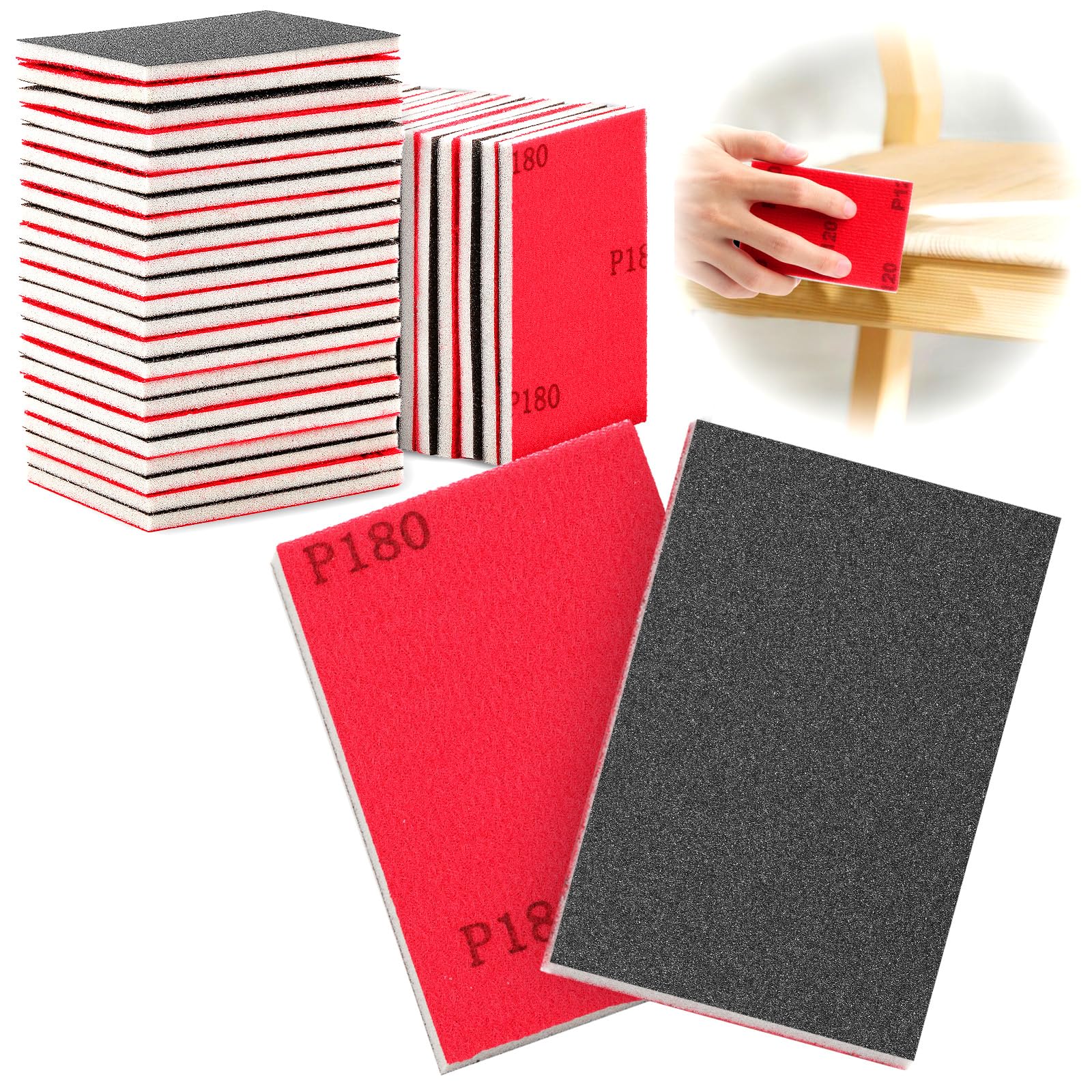 TXXATX 27 Pieces Sanding Sponge 180 Grits Sponge Sanding Pads Flexible Pads Washable and Reusable Wet and Dry Blocks Sandpapers for Drywall Wood Furniture Metal Polishing Painting Auto Repair