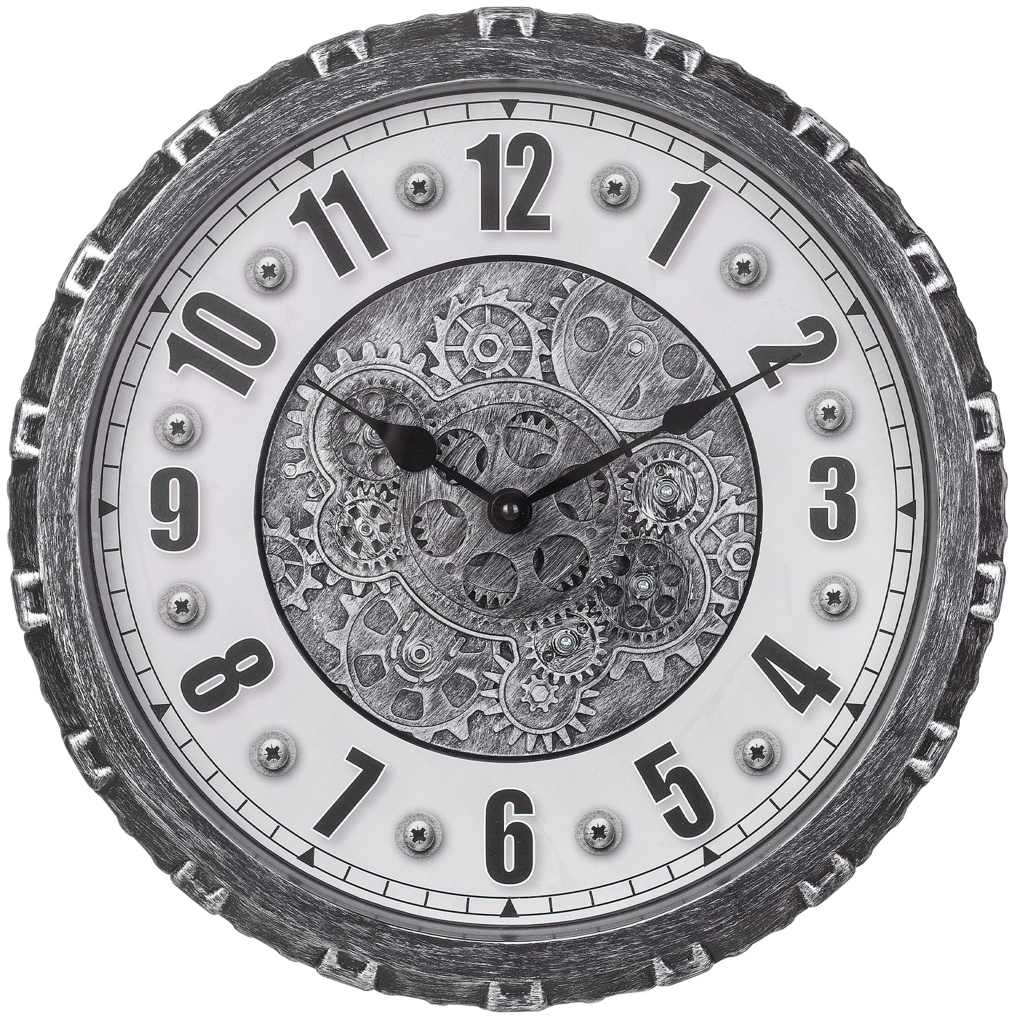 LENAUQ Moving Gears Wall Clock, 15 Inch Modern Gear Rotating Wall Clock Old Style Rustic Unique Vintage Industrial Clock for Living Room Decor Home Farmhouse (Vintage Silver)