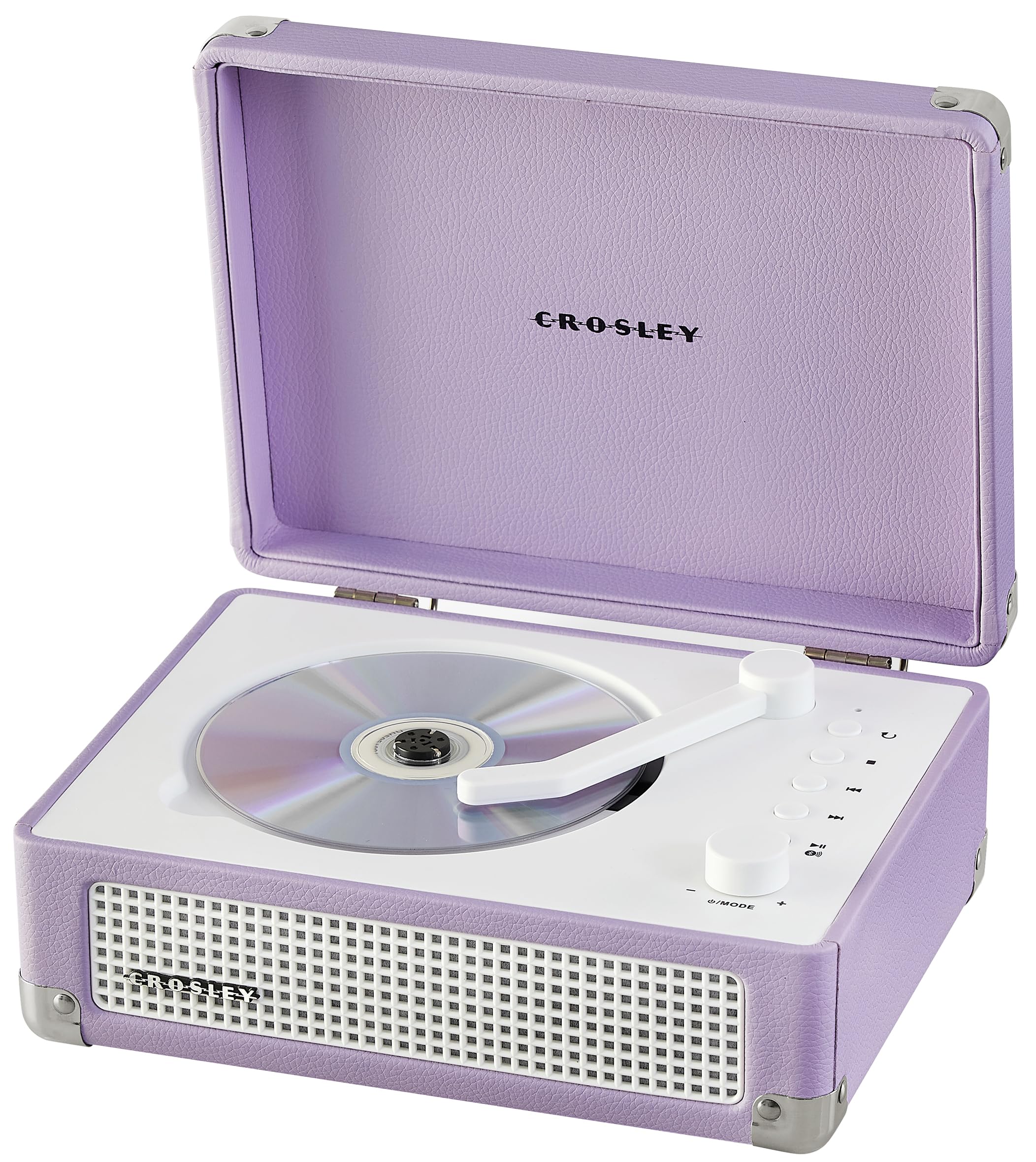 Crosley CR3505A-LN Cruiser Retro tragbarer CD-Player mit Stereo-Bluetooth-Lautsprechern und FM-Radio, Lavendel