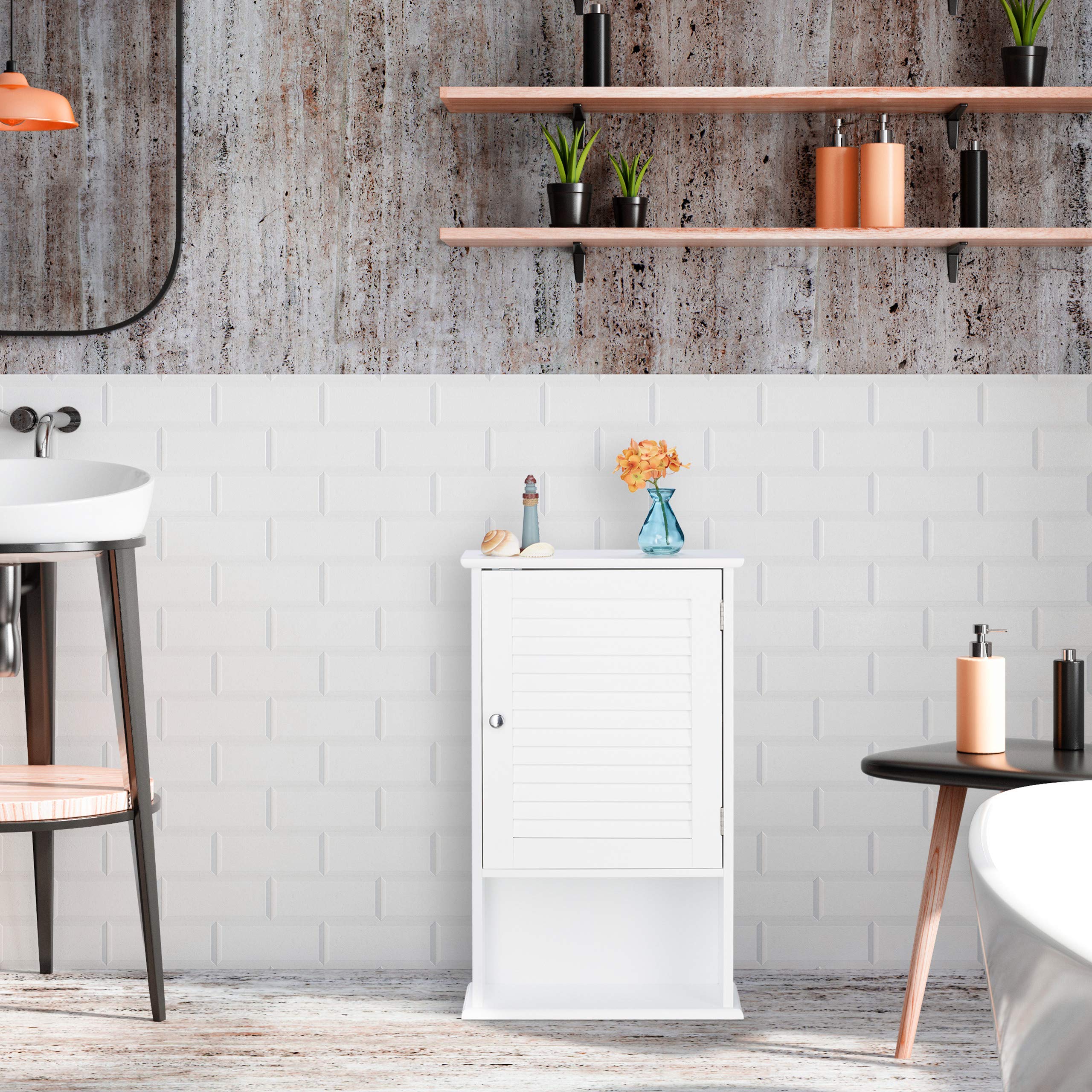 Relaxdays Mueble de Baño Colgante con Puerta Persiana, 3 Niveles, Poca Profundidad, 70 x 42 x 16,5 cm, Compacto, Blanco