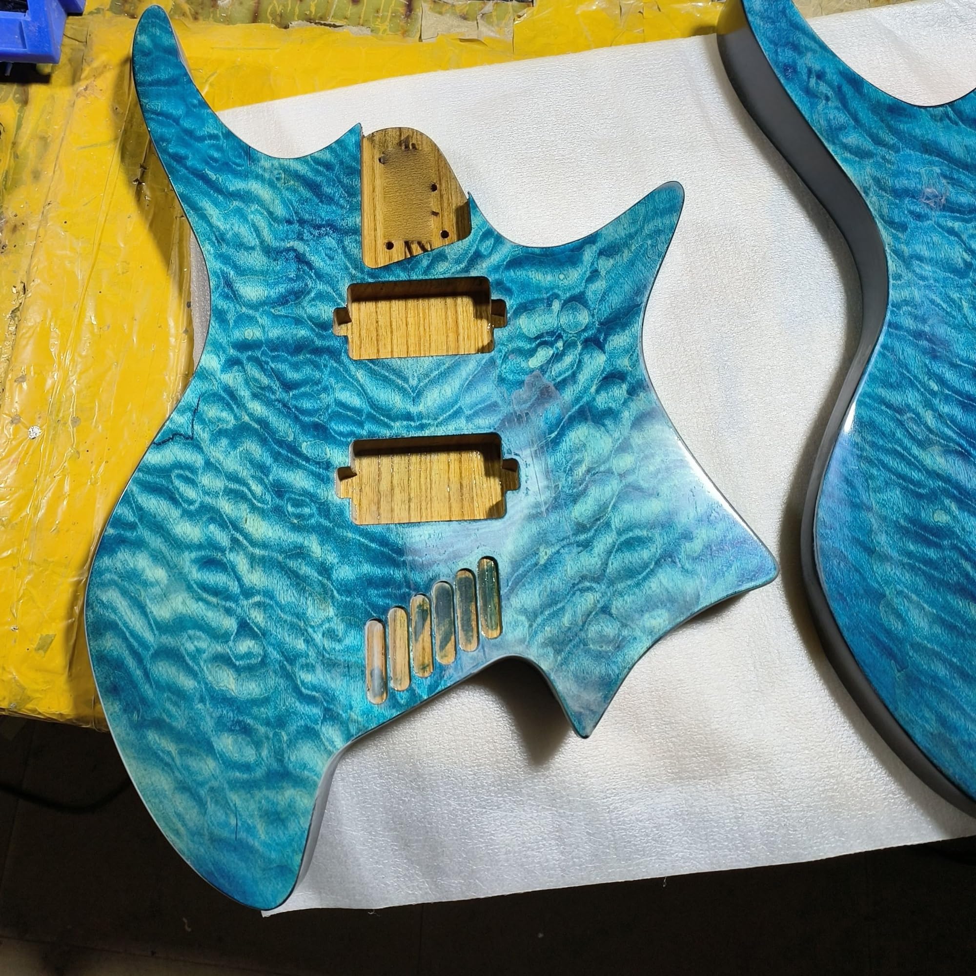 Unfinished Guitar Body Headless Electric Guitar Semi Finished Carbonized Ash Wood Body With Water Ripple Surface