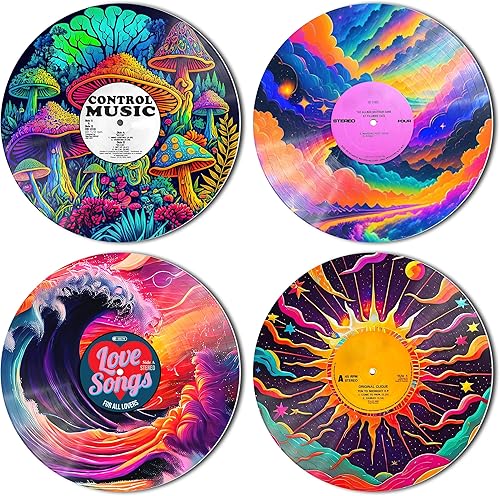 HK Studio Records - Decoración de pared hippie de 12 pulgadas, paquete de 4 para dormitorio, decoración de habitación de adolescentes, PVC (no