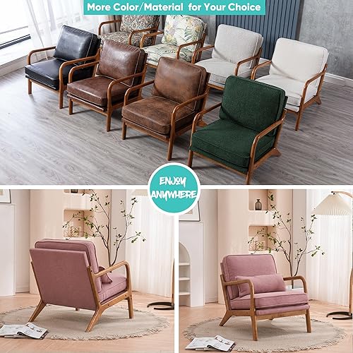 Miniatura 6 de JOYBASE Silla de salón, silla moderna de mediados de siglo, silla con brazo, sillón con marco de madera para sala de estar, dormitorio (rosa, tela)