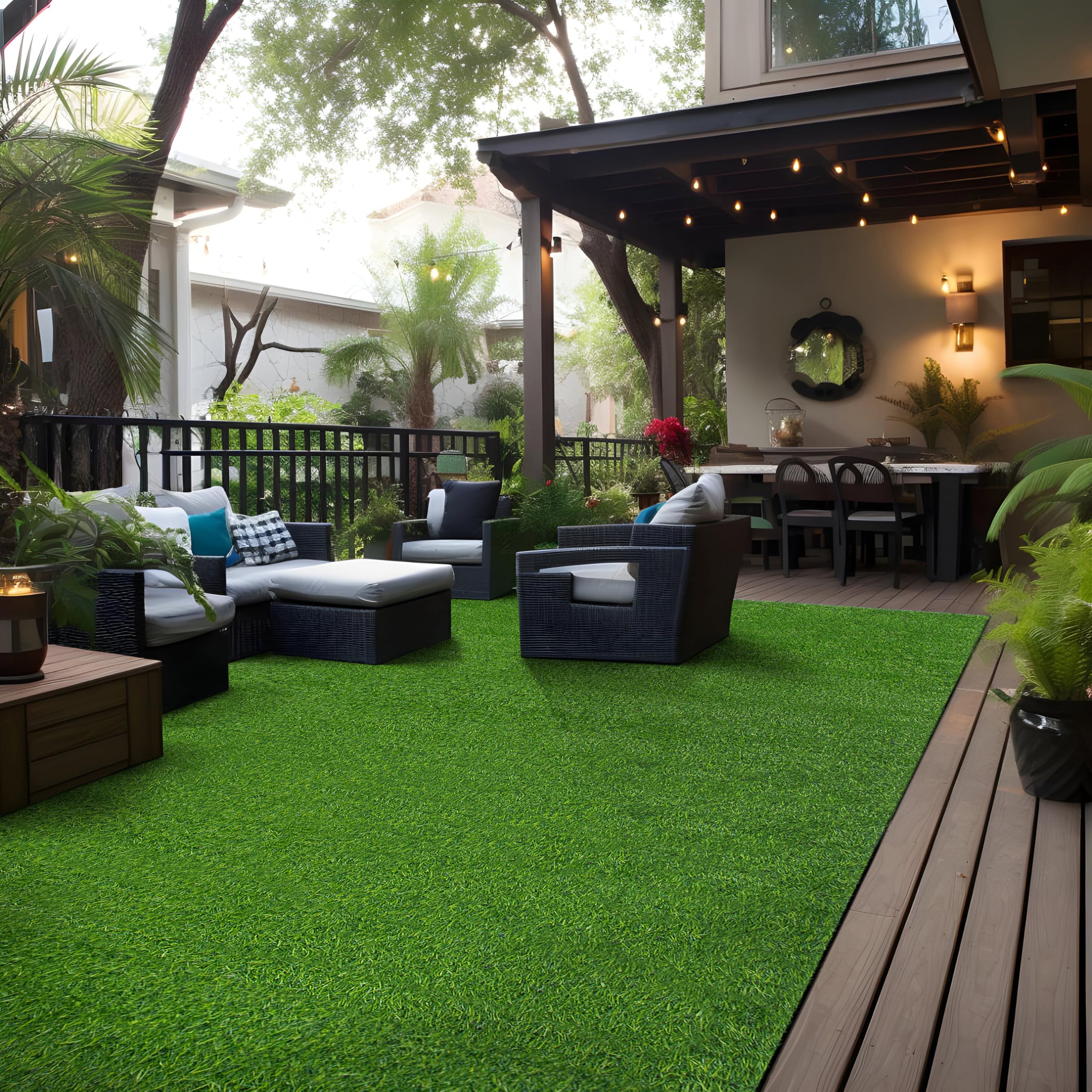 Rugshop Artificial Solid Grass for Backyard, Garden, Patio, Balcony, Garage Deck Indoor Outdoor Area Rug 5'x7' Green-image-3