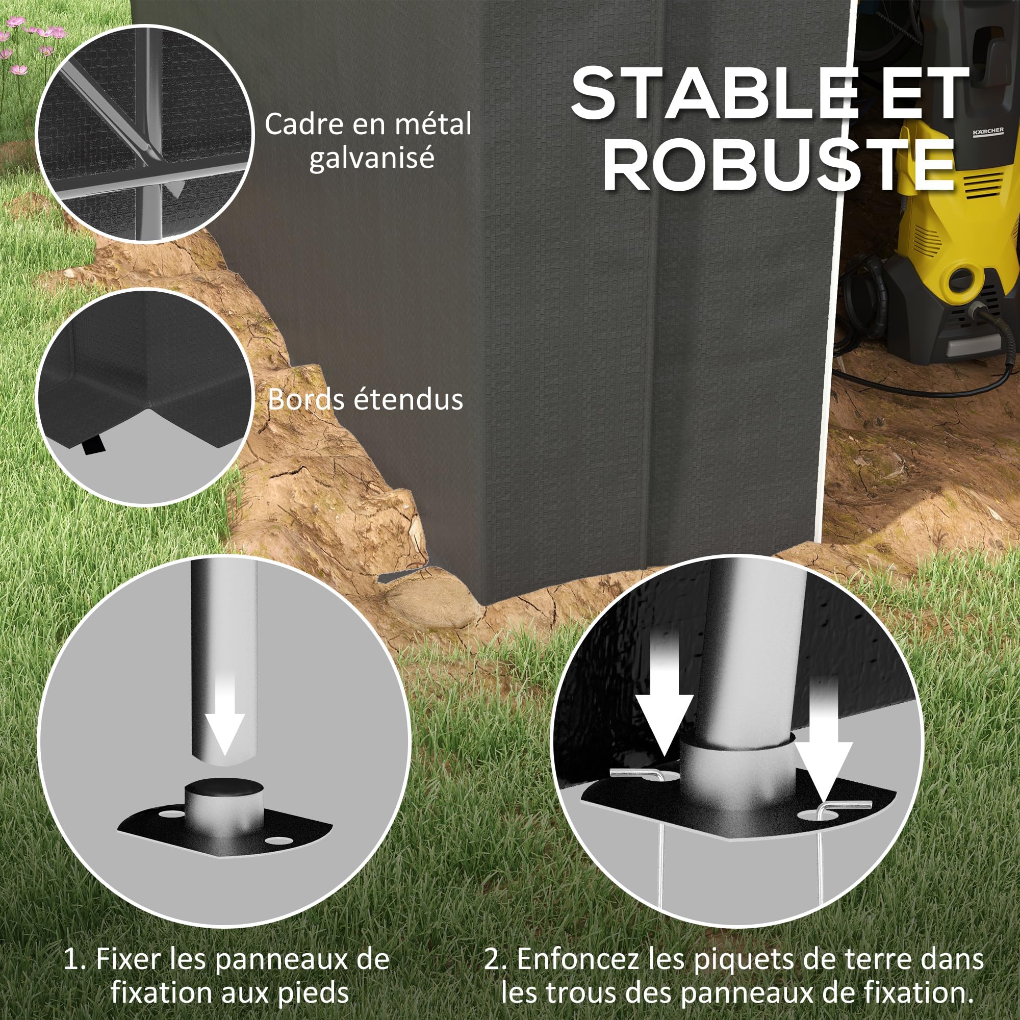 Outsunny Abri de Jardin Tente de Rangement extérieur abri de vélo Garage pour vélo bâche en PE Cadre en métal galvanisé dim. 2,4 x 1,8 x 1,9 m Gris foncé