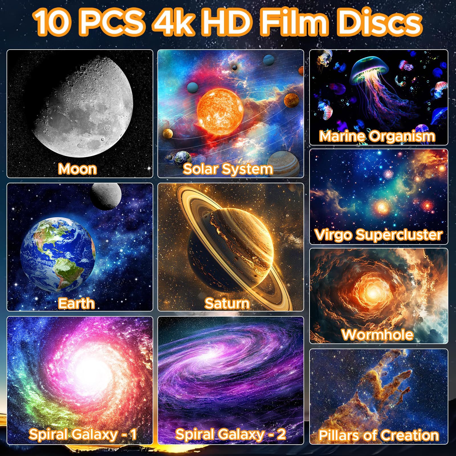 Sternenhimmel Projektor, Realistischer Planetarium Projektor mit 10 Filmscheiben, Timer-Aus-Steuerung und 8-Farbigem Nachtlicht, 360° Drehbar, Superbreite Deckenabdeckung für Schlafzimmer