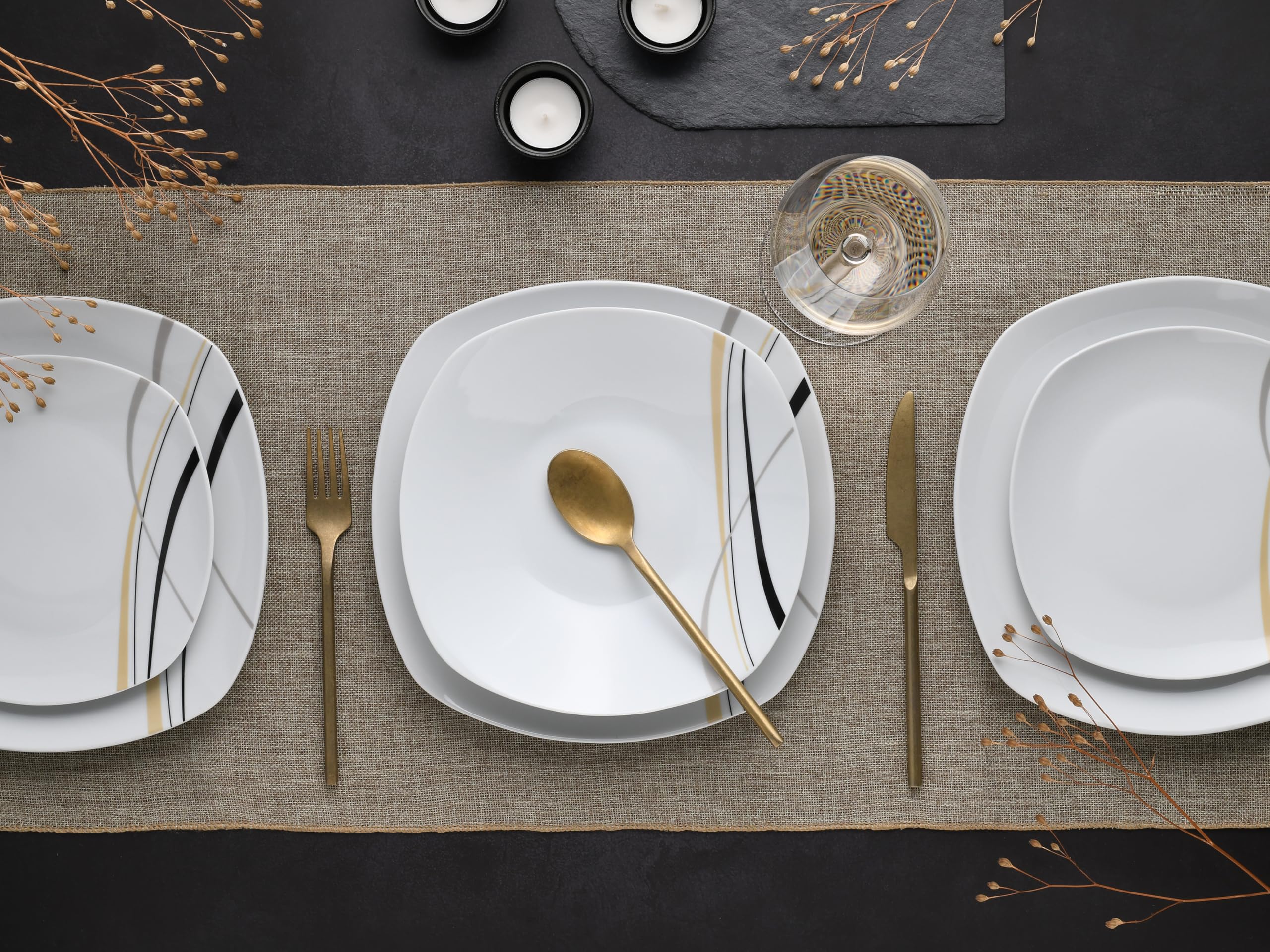 CreaTable, 24031, Série Square City Line, service de vaisselle 18 pièces, ensemble d'assiettes en porcelaine, compatible lave-vaisselle et micro-ondes, production de qualité.
