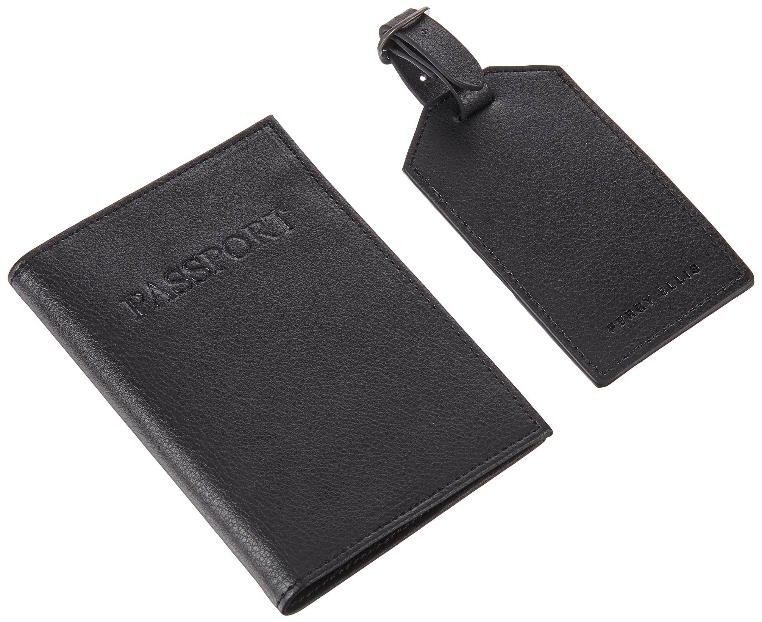 Perry Ellis Portfolio Passport Holder And Striped Luggage Tag