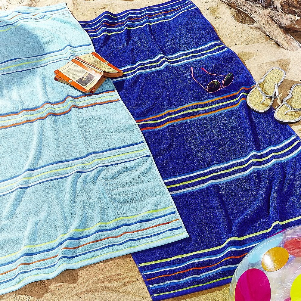 Catherine Lansfield Rainbow Cotton 75x150cm Beach Towel Pair Blue/Navy