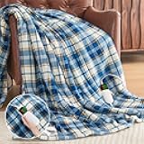Heated Blanket Electric Throw 50X60, Heating Throw with 10 Levels 8 Hours Auto Off, Blue Plaid Sherpa Blanket Winter Warmer, Christmas Housewarming Gifts for Women Mom, Home Decor for Couch Bed Office