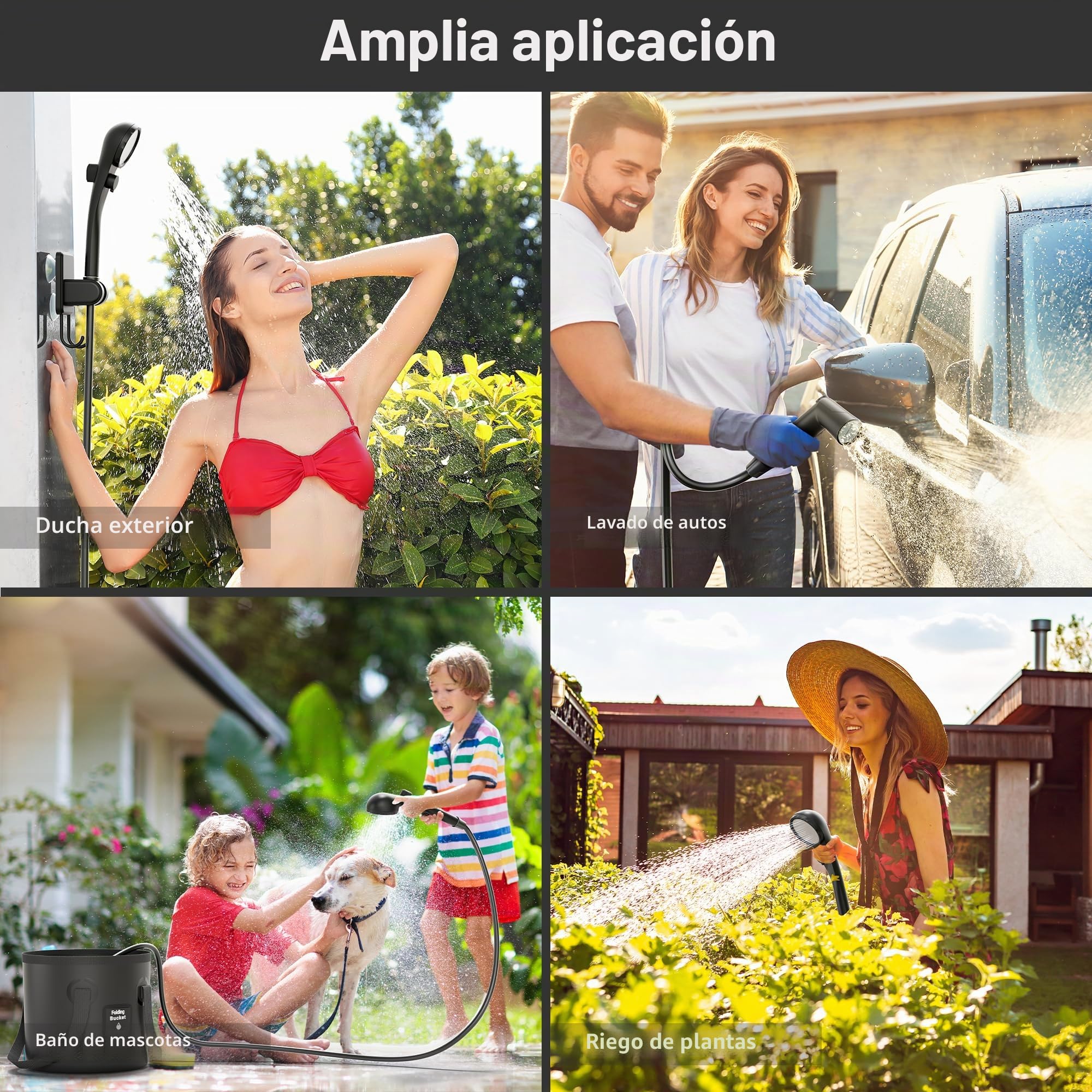 Mytrix 2024 - Juego completo de ducha portátil para camping, bomba de succión de energía recargable de 6000 mAh con pantalla inteligente, cabezal de pulverización multimodo y depósito plegable de agua