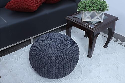 Vista 2 de FRELISH DECOR Puf Otomano Redondo Tejido a Mano 100% Algodón Puf Reposapiés - Puf de Punto - Saco de Frijoles Tejido - Silla de Piso para Sala
