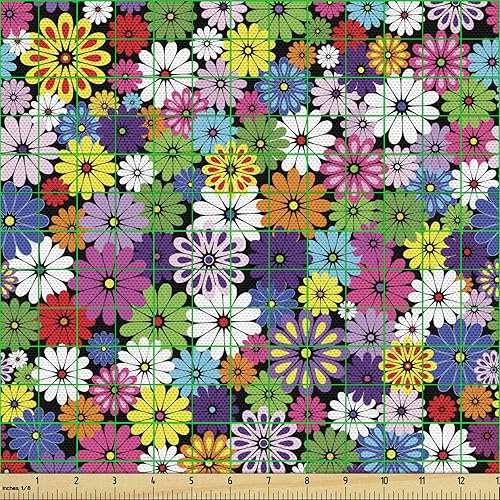 Vista 78 de Ambesonne Tela beige de The Yard, ilustración contemporánea de animales marinos en estilo retro, arte de caballito de mar de cangrejo de pulpo, tela