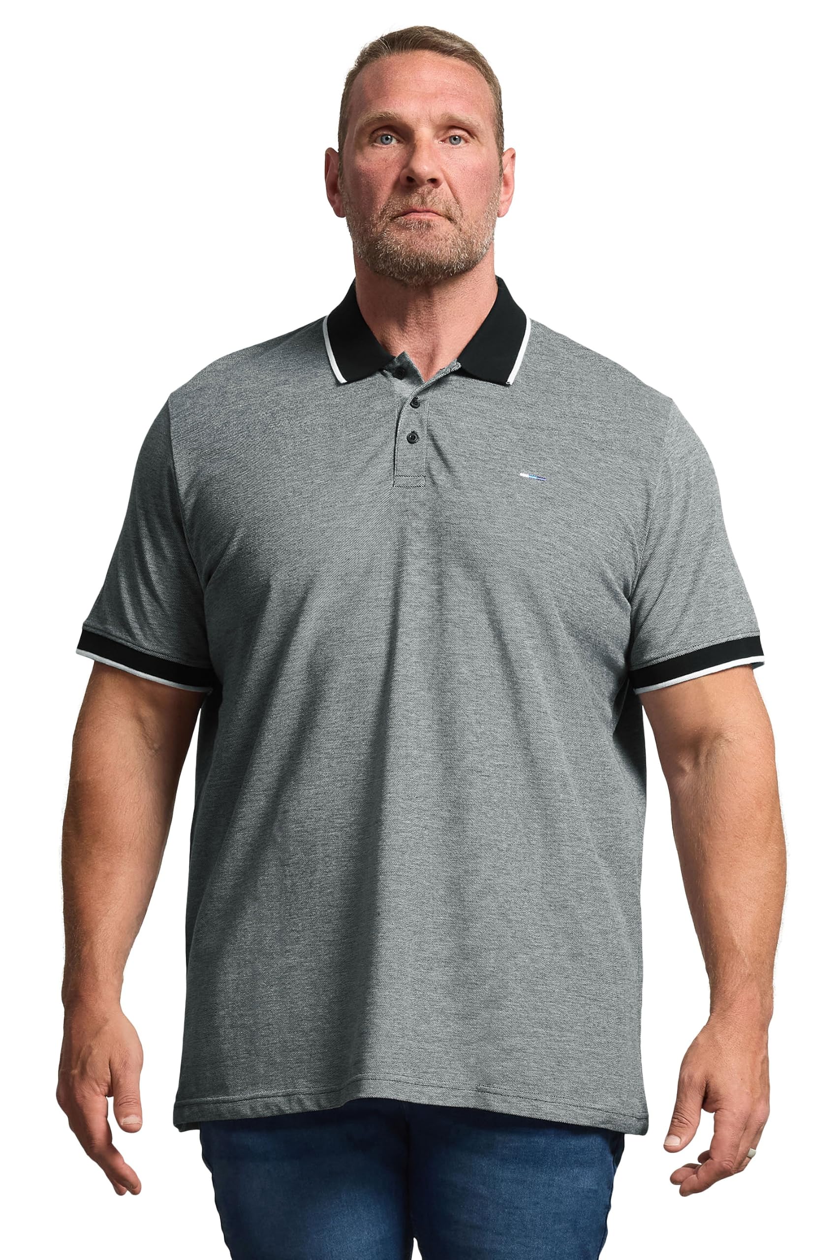 Badrhino Men's Grey Big & Tall & Black Tipped Polo Shirt - Plus Size Curve