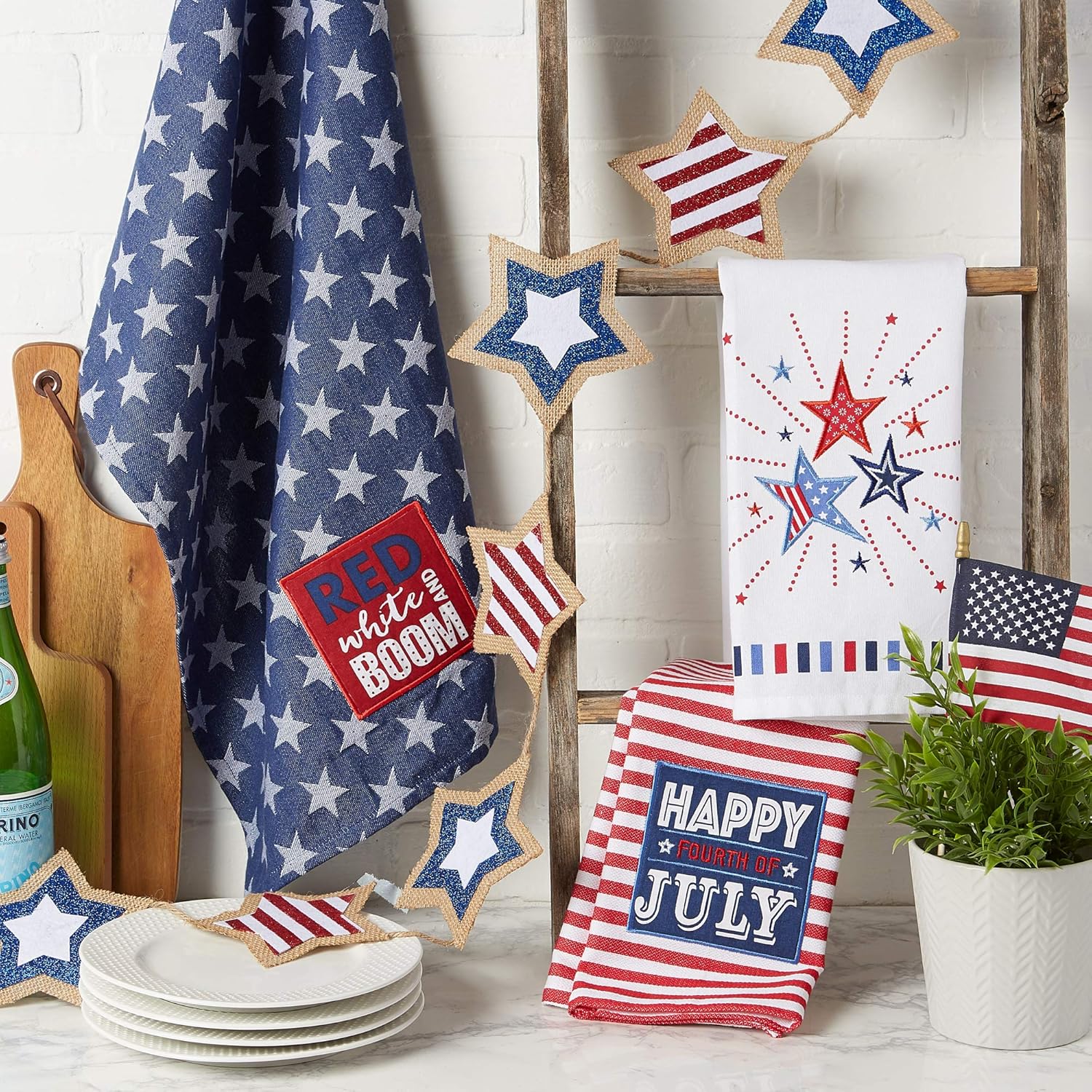DII Patriotic Dish Towel Set 18x28, Decorative Kitchen Towels, Red White & Boom, 3 Count
