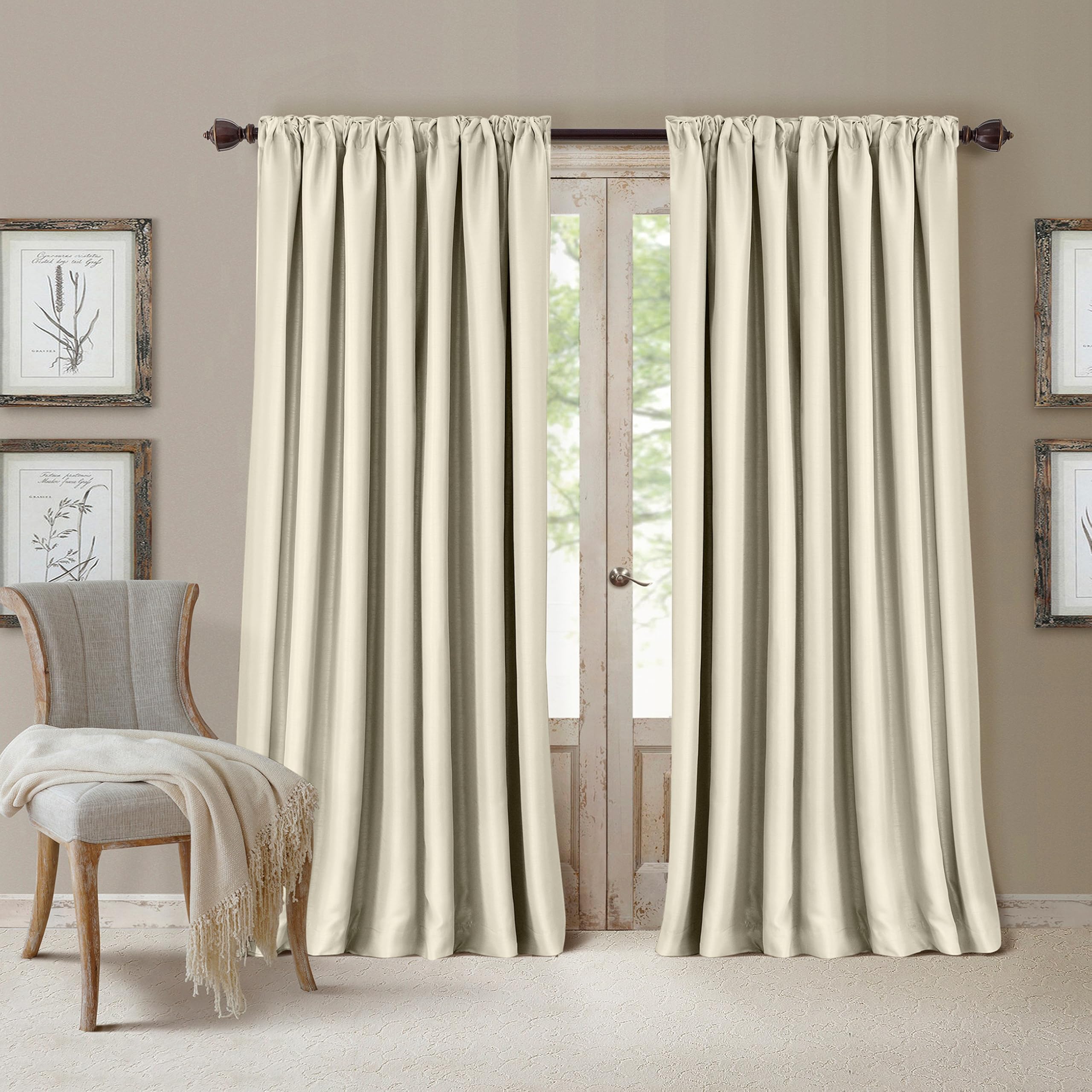 Elrene Home Fashions All Seasons Energy Efficient Room Darkening Rod Pocket Window Panel, 52" x 84" (1), Ivory
