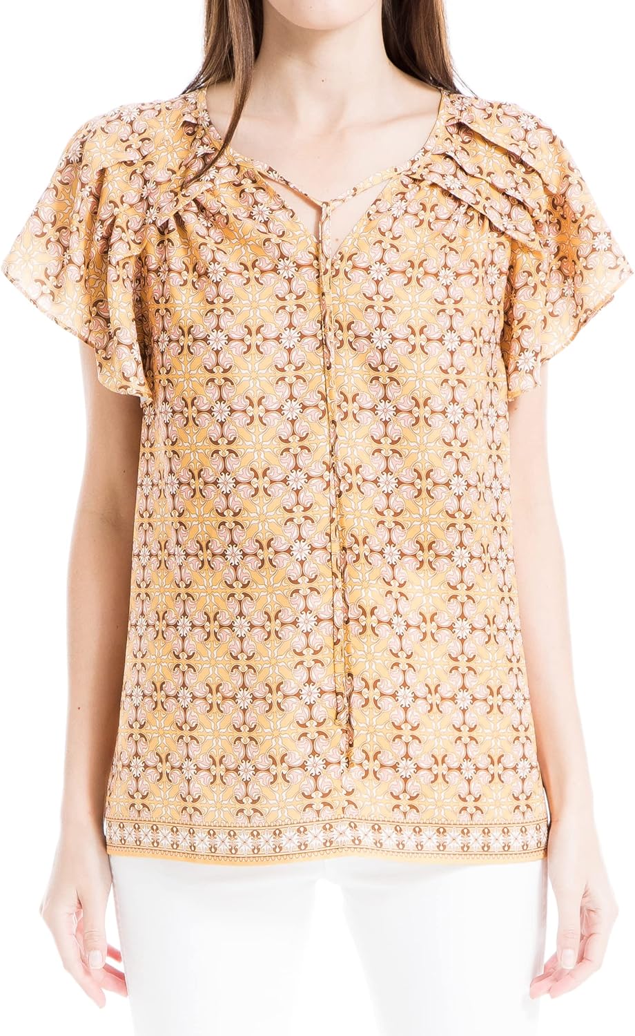 Max Studio Women's Short Sleeve Crepe Top Clothing, Shoes