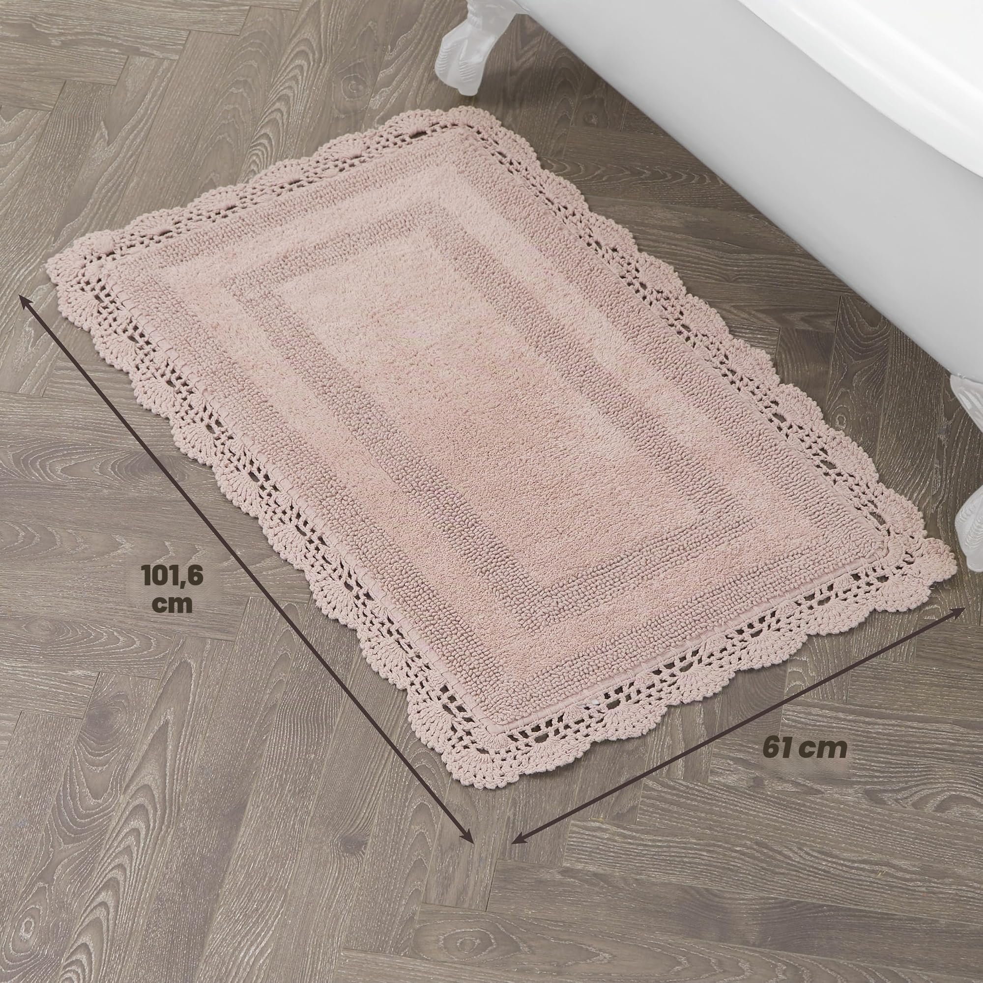 Laura Ashley Crochet Cotton 24x40 Bath Rug, Blush